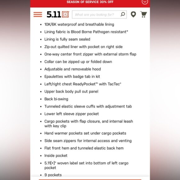 5.11 Tactical Signature Duty jacket - Picture 16 of 16